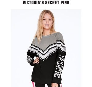 Pink Campus crew pullover sweater with glitter